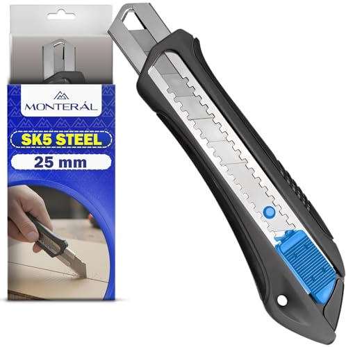 Cutter Professionnel 25mm avec Lame en Acier SK5 60 kg | Cutter Retractable avec Résistance à l'Arrachement et Verrouillage Automatique - MONTERAL