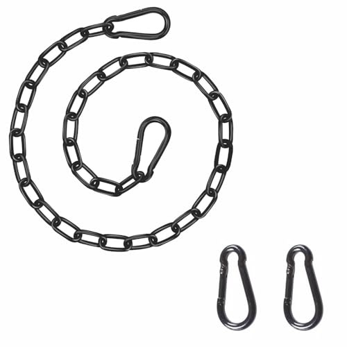 tooloflife Schwerlast Aufhängekette 80cm Schwarz, Stabile Verlängerungskette mit 2 Karabinern - Metall Kette für Boxsack, Hängesessel, Schaukel & Sonnensegel - Outdoor Befestigung