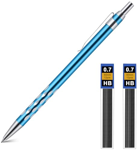 AOOSU Druckbleistift Set, 0.7mm Metall Mechanische Stifte, Metall Bleistifte mit 2 Tuben HB Bleistift Minen, Minenbleistift für Studenten, Schreiben, Zeichnen