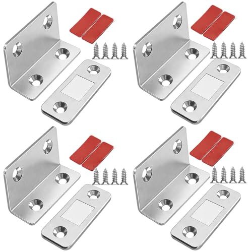 4 Pack Magnetic Door Catches, L Shape Ultra Thin Cupboard Magnets Adhesive Cabinet Magnets Door Latch for Kitchen Wardrobe Drawer Sliding Door Closure