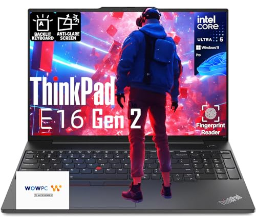 Lenovo ThinkPad E16 G2 Business Laptop, Intel Core Ultra 5 125U, 16 FHD+ Display, 64GB RAM, 2.5TB Storage (2TB SSD+500GB Portable Drive), Fingerprint & Backlit KB, Win 11 Pro, Ethernet, WOWPC Bundle