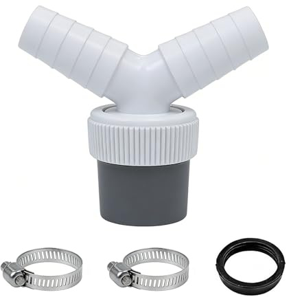 Waschmaschine Abfluss Adapter Doppelanschluss Y Verteiler 40 mm Rohranschluss mit 19–24 mm Schlauchstutzen, Waschmaschinenanschluss Abfluss für Spülmaschine und Trockner mit Schlauchschellen