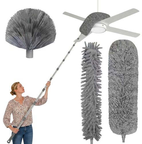 Tete De Loup Telescopique 6m, Plumeau Telescopique avec Extension Réglable | Perche télescopique multifonction 40-430cm, ultra légère ergonomique, nettoyage sans échelle, têtes lavables démontables