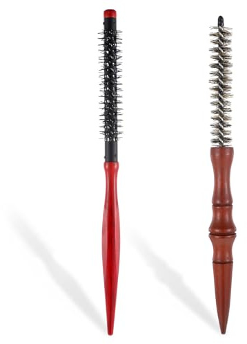 2 Stück runde Haarbürsten mit Wildschweinborsten für kurzes Haar, Lockenwickler Tolle Haarkämme für Damen und Herren Stylen von nassem und trockenem Haar kurzem Pony Ansatz glatten Locken