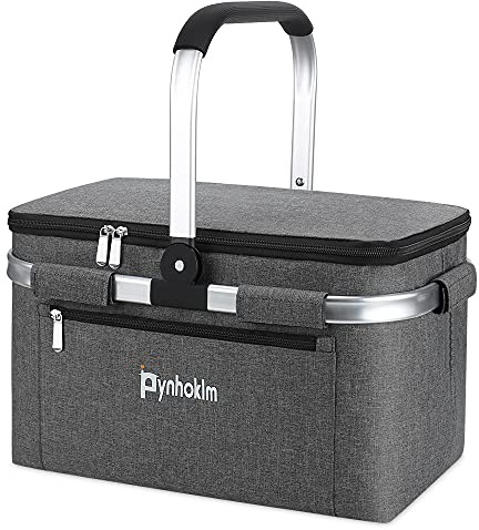 22L Kühlkorb Einkaufskorb mit Kühlfunktion Tragekorb Faltbar Picknickkorb mit Deckel Klappkorb Thermokorb Isoliertasche Faltbar Einkaufstasche mit Alurahmen-für Reisen/Picknick/Einkaufen