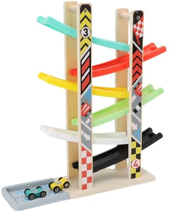Oreilet Rampa per Auto in Legno, Pista da Corsa a 6 Livelli in Tiglio Sicuro Set Coordinazione Occhio Mano Pista da Corsa per Bambini, Giocattolo Educativo per Auto con 7 Mini Macchinine e