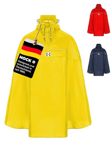 HOCK Fahrrad Regenponcho mit Kapuze inkl. Sichtfenster - Fahrradponcho Wasserdicht mit Reflektoren - Herren Damen Regenschutz - optimales Regencape zum Mitnehmen für alle Biker - Gelb - L