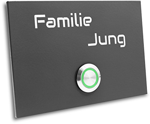 Jung-Edelstahl-Design Türklingel. Gravur, Led Taster grün, anthrazit pulverbeschichtet 12 x 8 cm Haustürklingel Klingelschild London 08