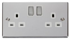 Click deco polished chrome VPCH536WH 13A 2 Gang DP Switched Socket white insert