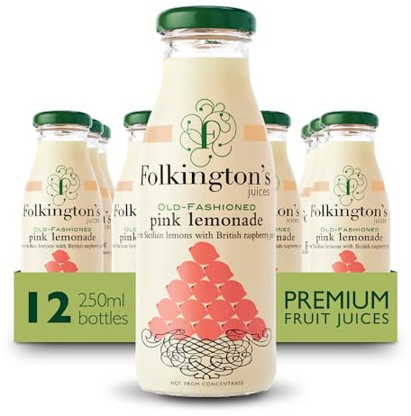 Folkington's Fruit Juice, Pink Lemonade, 12 Glass Bottles, Lemon and Raspberry, Multipack 250ml - Pack of 12