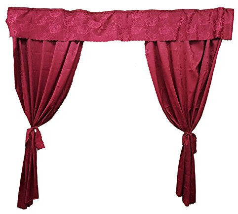 Fertiggardine Jacquard 5-teilig mit Volant, 320cm x 250cm Gardine Blickdicht mit Kräuselband (Bordeaux)
