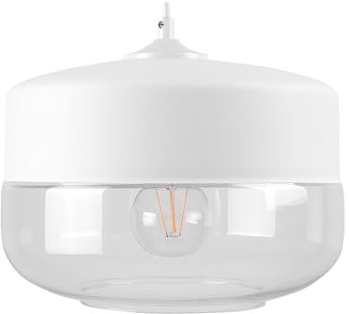 Beliani Industrielle Pendelleuchte doppelter Lampenschirm Glas/Metall weiß Murray