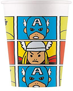 Procos 89014 - Pappbecher, Marvel Avengers Pop Comic, 200ml, 8 Stück, Superhelden Becher, Trinkbecher, Geburtstag, Mottoparty