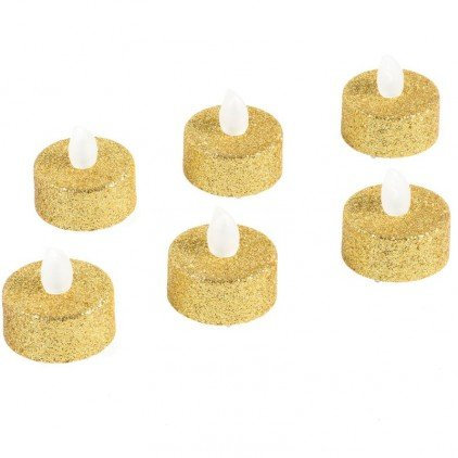 JJA Lot de 6 Bougies à LED Chauffe Plat pailletées 4 cm - Or - 4 cm