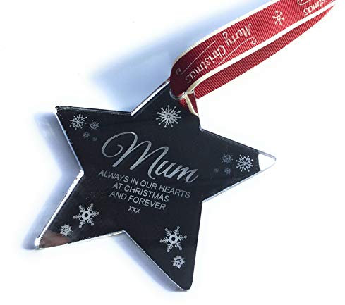 Personalised Memorial Christmas Tree Mirrored Star Decoration - Perfect Way To Remember A Loved One This Christmas