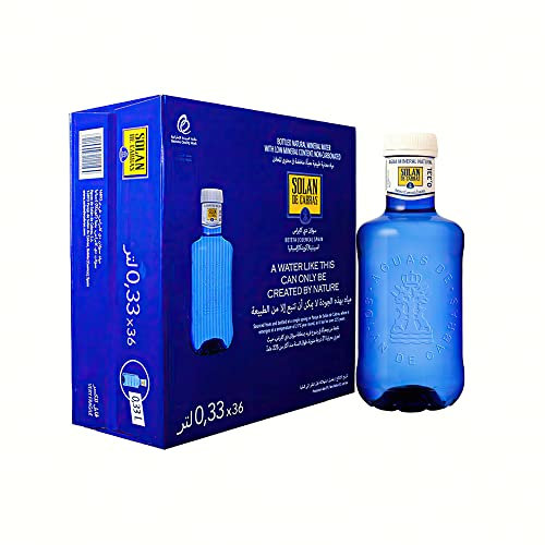Solan de Cabras Agua mineral natural premium, botellas PET de 330 ml (paquete de 36) – Agua pura de manantial, refrescante e hidratante, perfecta para llevar, hogar y oficina