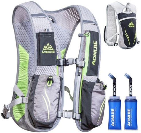 TRIWONDER Sac Trail 5,5L Gilet d'Hydratation Sac à Dos Hydratation Léger pour Marathon Randonnée VTT Course Running Homme Femme (Gris - avec 2 Bouteilles d'eau Souple (350ml))