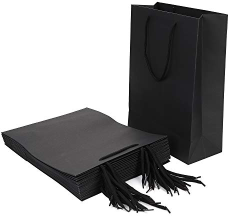 10 Large Kraft Paper Carrier Bags With Handle - Reusable Gift Tote for Birthday, Wedding, Christmas Party, Shopping (10Pcs Black, Size M)