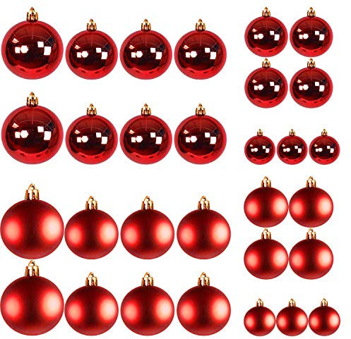 Mojawo XL-Sortiment 30tlg Weihnachts Baumkugeln Christbaumkugeln Weihnachtskugeln, Farben:Rot