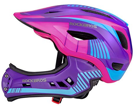 ROCKBROS Kinderhelm Integriert Fahrradhelm Kinder Jugend Fullface Helm mit Abnehmbarem Kinnschutz BMX MTB Downhill Helm S 48-52cm M 54-57cm