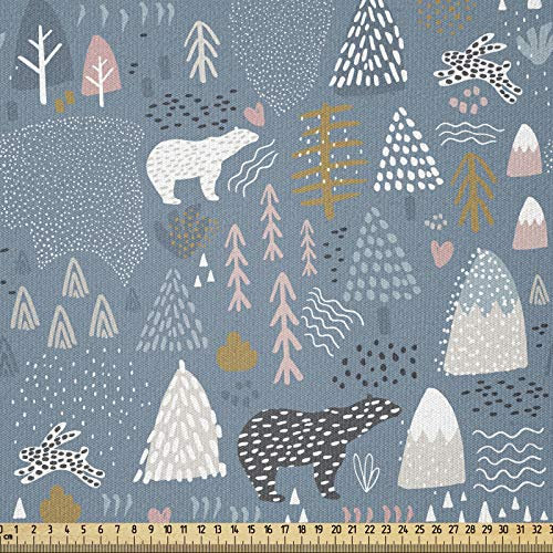 ABAKUHAUS Wald Stoff als Meterware, Scandinavian Wildlife, ausdehnbar mit Elestan für Heimwerkarbeiten und Näharbeiten, 1Meter, Grau Beige