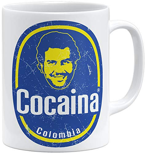 OM3® Pablo-Cocaina - Taza de cerámica | 325 ml | Bananas de Colombia Kokain Fun Parody | blanco