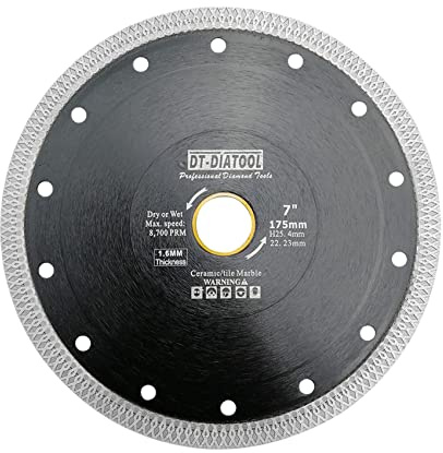 DT-DIATOOL Diamond Cutting Disc 7 Inch / 175mm Cutting Disc with X Mesh Turbo for Porcelain Tile Marble Ceramic Granite