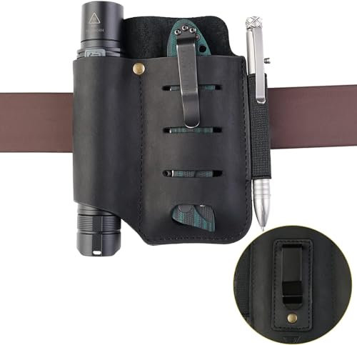 VIPERADE PJ15 Multitool Sheath for Belt, EDC Pocket Organizer for Men, Leather Pouch with Keychain, Flashlight Holder, Pen Holder, Tools Sheath Knife Sheath for Leatherman-Black