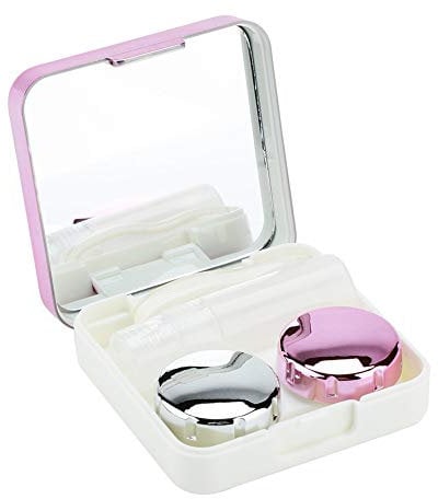 Uxsiya Mini Contact Lens Case Portable Contact Lens Container for Contact Lenses and Travel (Rose Red)