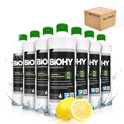 BiOHY Scouring Milk (9 x 1l Bottle) | effortlessly removes Burnt-in Food residues | Thorough Cleaning Without Scratching | for Enamel, Ceramic & Stainless Steel (Scheuermilch)
