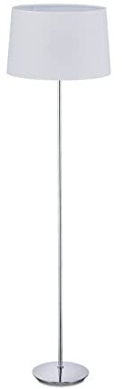Relaxdays Stehlampe mit Stoffschirm, verchromter Fuß, E27 Fassung, Ø 40 cm, Wohnzimmer, Stehleuchte 148,5 cm hoch, weiß