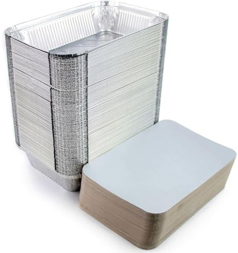 JOFISA 100 Bandejas de Aluminio Desechables con Tapa Envases para Comida para Llevar, Horno, Congelador – Recipientes de Aluminio con Tapas para Alimentos, Reutilizables y Resistentes (980 ml)