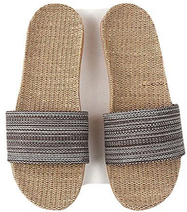 Tonguesmaison Linen Antidérapant Respirant Pantoufles Hommes Intérieur Plancher Plage Garçons Bout Ouvert Tongs Tongs Chaussures-Marron_12_Us