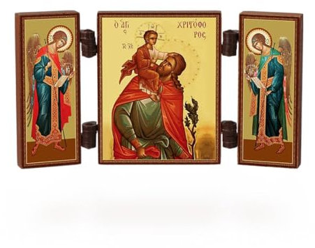 NKlaus - Heiliger Christophorus - christliche Ikone Triptychon - Svyatoj Hristofor - reise Altar Holz 36180