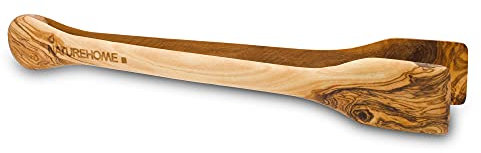 NATUREHOME Grillzange Holz 34cm Holzgrillzange für Gartengrill und Grillkamin, das hitzebeständige Grillbesteck aus Olivenholz für Bratwurst und Steak BBQ Zange Grill Wender