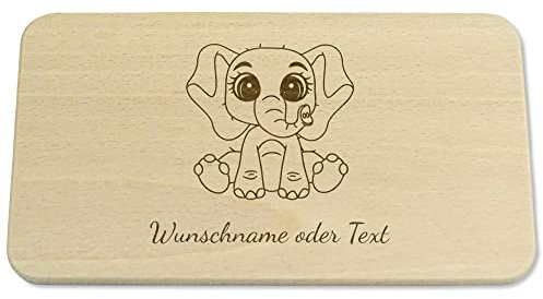 Kreativknoten Frühstücksbrettchen für Kinder personalisiert, Geschenkidee als Geburtstagsgeschenk oder Babygeschenk, Taufgeschenk. Nachhaltiges Geschenk aus Massivholz - Elefant