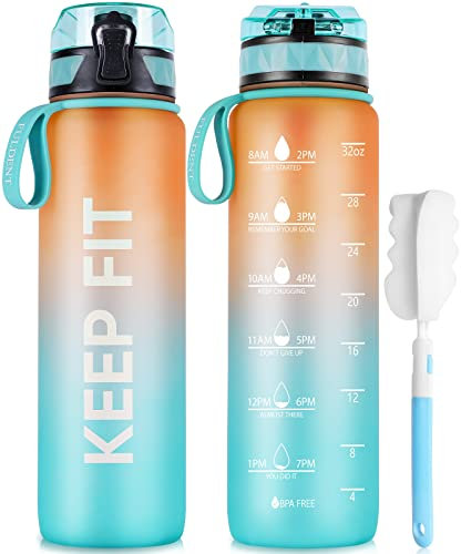 FULDENT Trinkflasche 1L Sport Wasserflasche [Trinkflasche BPA Frei] Trinkflasche mit rutschfest Gummi Grip Geeignet für Die Fahrrad, Outdoor, Schule, Gym