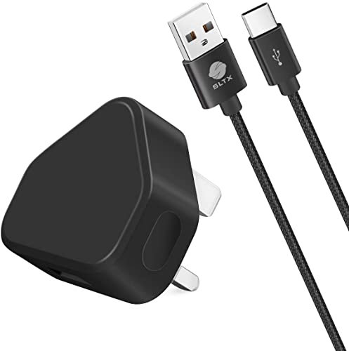 plugs usb c UK 3 Pin Plug USB Mains Charger Adapter& USB Charge Cable Braided 2M (Black)