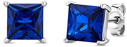 Orovi Ohrschmuck für Damen viereckige Ohrstecker mit Edelstein/Geburtsstein blauer kreierter Saphir in Weißgold klassische Ohrstecker aus 14 Karat (585) Gold