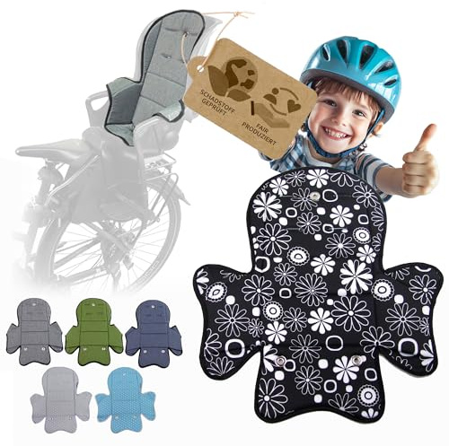 Ersatzbezug kompatibel mit Römer Jockey Kinderfahrradsitz Mod5 | Weiches Ersatzpolster, Sitzbezug, Waschbar bei 30°C (schwarz weiß Blumen)