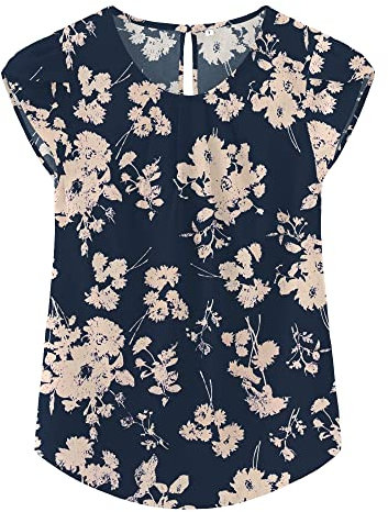 TASAMO Women Summer Dressy Crew Neck Chiffon Pleated Blouses Short Sleeve Tunic Tops Casual T-Shirts