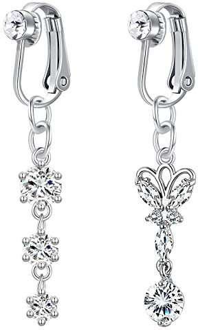 Crdifu 2er Fake Bauchnabelpiercing Rings Klemme Kein Piercing Bauchnabel Clips On Silber Damen Frau