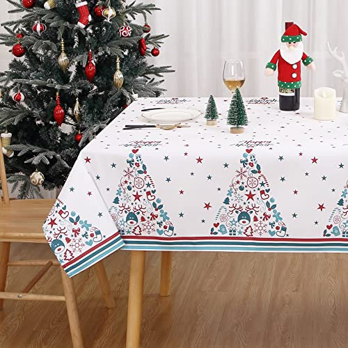 JOLLYTOP Weihnachts Tischdecke Abwischbar Tischtuch für Christmas Tischdekoration Weihnachten Tischwäsche für Küche Wasserabweisende Tischdecke Staubdicht Tafeldecke, 137x229cm,Weiß