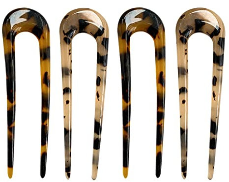 KZTHA 4Pcs Französische Haargabel Zelluloid Chignon Haarnadeln Haar Hochsteckfrisur U Stifte Stifte Zopf Twist Bobby Pins für Brötchen