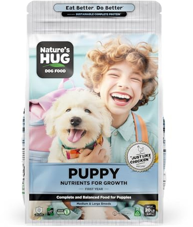 Nature's HUG Hypoallergenic Dry Dog Food for Puppy Medium & Large Breeds – Complete & Balanced Nutrition, Sensitive Stomach Support, High-Protein, Grain Free – 20lb