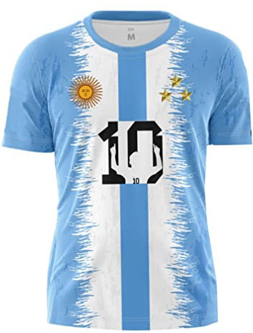 Argentina GANA Camisetas Conmemorativas Bandera 3 Estrellas Impresión 2022 Copa Mundial de Fútbol Camiseta Cuello Redondo Manga Corta T Shirt para Hombre y Mujer 3# M