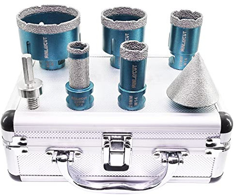 MINLAYCUT Forets Diamant 25/35/50/68mm Trépans 20mm et 50mm Fingerfraise Diamantée et Adaptateur pour Carrelage Porcelaine Granit Marbre