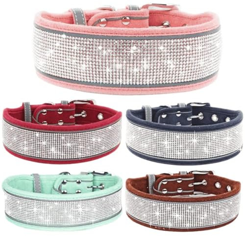 Bling Strass Hundehalsband, weich, bequem, Hundehalsband mit reflektierenden Streifen, Diamantkristall, verstellbar, für kleine, mittelgroße und große Hunde, Rosa (Strass), M