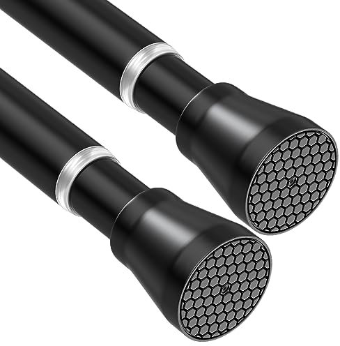 2Pcs Tension Curtain Rods 85 to 150 cm Black Tension Rods Never Rust Spring Tension Rod Adjustable Curtain Rod Non-Slip Spring Curtain Rod No Drilling Curtain Tension Rod for Window or Shower