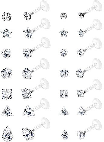 Morfetto 14 Paar 16G Vorwärtshelix Knorpel Tragus Ohrstecker Innengewinde Labret Lippe Monroe Ring 8MM Zirkonia Langhantel Piercing Schmuck